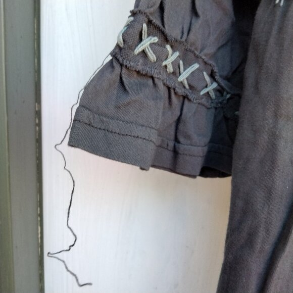 Kathmandu Imports Gray Boho Tunic w/ Embroidery & Wooden Buttons 3/4 Sleeve XS/S - Picture 6 of 16